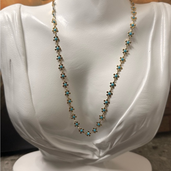 Gold and Blue Floral Necklace - Picture 4 of 8